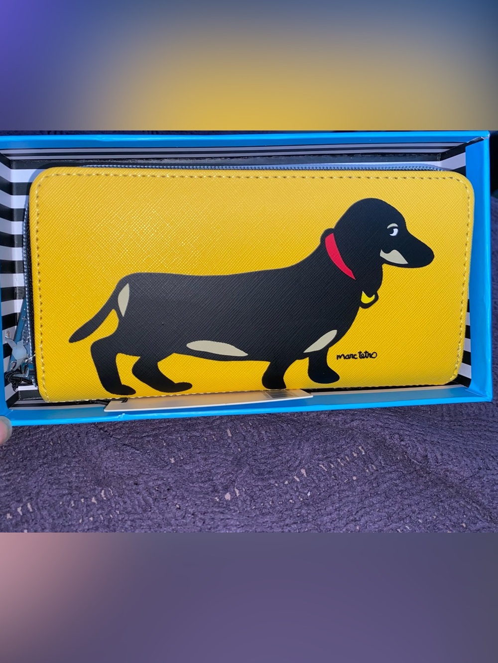 NWT Marc Tetro Yellow Dachshund Zip-Around Wallet
